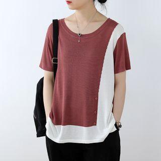 Contrast Color Short-sleeve Knit Top