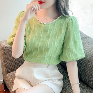 Puff-sleeve Jacquard Blouse