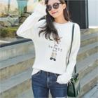 Crew-neck Embroidered Knit Top