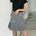 Houndstooth Accordion Pleat A-line Skirt