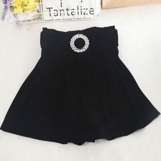 Rhinestone Buckled Velvet Wide-leg Shorts