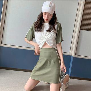Set: Elbow-sleeve Cropped T-shirt + A-line Skirt