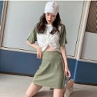 Set: Elbow-sleeve Cropped T-shirt + A-line Skirt