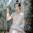 Sheer Panel Pleated Skirt / Long-sleeve Hanfu Top / Set