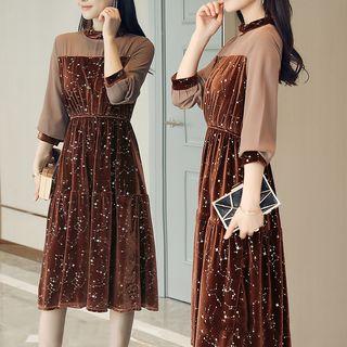 Panel Glitter Midi Dress