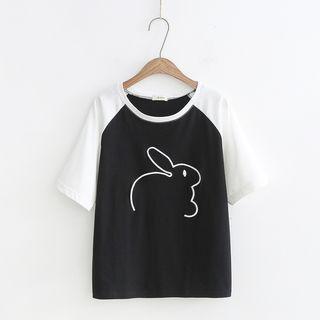 Rabbit Embroidered Raglan Short-sleeve T-shirt