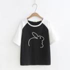 Rabbit Embroidered Raglan Short-sleeve T-shirt