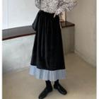 Color-block Velvet A-line Skirt Black - One Size