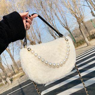 Faux Pearl Fluffy Saddle Crossbody Bag