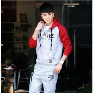 Set: Lettering Color-block Hood Jacket + Sweatpants