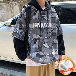 Mock Two-piece Dolphin Print Hoodie