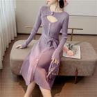 Cut-out Midi A-line Rib Knit Dress