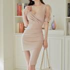 Short-sleeve Lace Panel Asymmetrical Dress