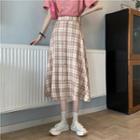 High-waist Plaid Button Skirt