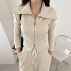 Wide-collar Cropped Zip-up Jacket