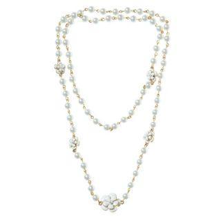 Flower-accent Beaded Necklace White - One Size
