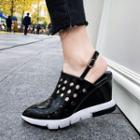 Genuine Leather Perforated Platform Shoes