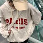 Letter Embroidered Hoodie Melange Gray - One Size
