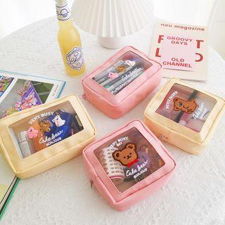 Bear Embroidered Nylon Pouch