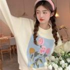 Flower Print Sweater Off-white - One Size