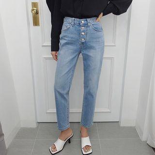 Button-fly Tapered Jeans