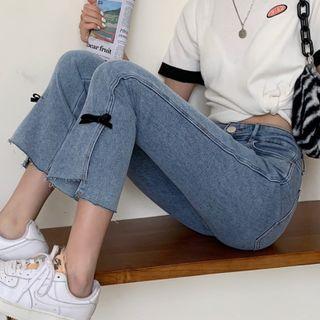 Bow-accent Cropped Jeans