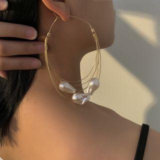 Faux Pearl Hoop Earring 1 Pair - 2007 - Gold - One Size