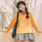 Mock Two-piece Checked Long-sleeve Mini Dress Yellow - One Size