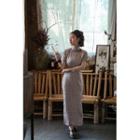 Patterned Short-sleeve Qipao Dress