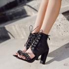 Chunky Heel Quilted Lace-up Boots Sandals