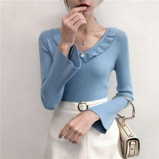 Ruffle-trim Faux Pearl Knit Top