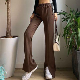Slit-hem Knit Straight Leg Pants