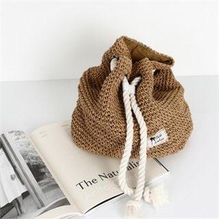 Drawcord Rattan Bucket Bag