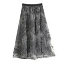 Lace Embroidered Sequined Mesh A-line Midi Skirt
