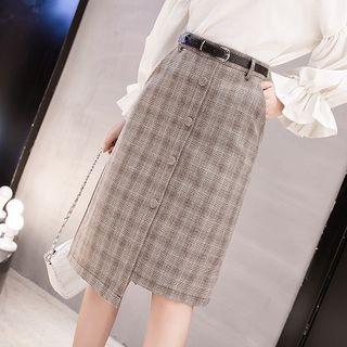 Plaid Midi Straight Fit Skirt