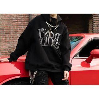 Rhinestone Lettering Zip-up Hoodie