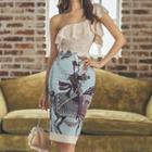 Set: One Shoulder Lace Top + Print Pencil Skirt