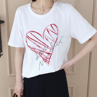 Short-sleeve Heart Lettering T-shirt