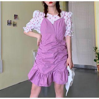 Dotted Short-sleeve Top / Strappy A-line Dress