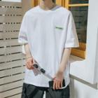Lettering Patch Elbow-sleeve T-shirt