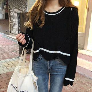 Contrast Trim Rib Knit Boxy Sweater