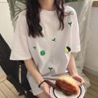 Elbow-sleeve Avocado Embroidered T-shirt