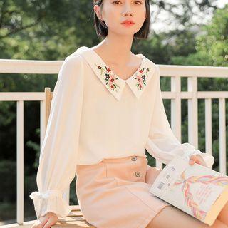 Embroidered Chiffon Blouse White - One Size