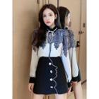 Set: Lace Trim Blouse + A-line Skirt