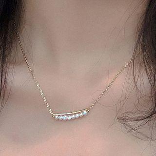 Freshwater Pearl Bar Pendant Necklace White Pearl - Gold - One Size