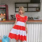 Frill Trim Colour Block Sleeveless Dress