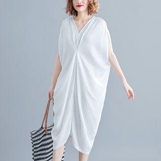 Cold-shoulder Plain Midi Dress