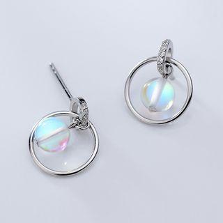 925 Sterling Silver Hoop Faux Crystal Dangle Earring 1 Pair - 925 Sterling Silver Earring - One Size