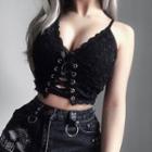 Spaghetti Strap Lace-up Zip-back Cropped Top