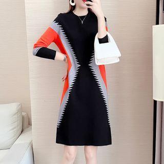 Color Block Knit Mini A-line Dress